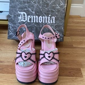 Demonia Pink Hologram Wave 9 Platforms
